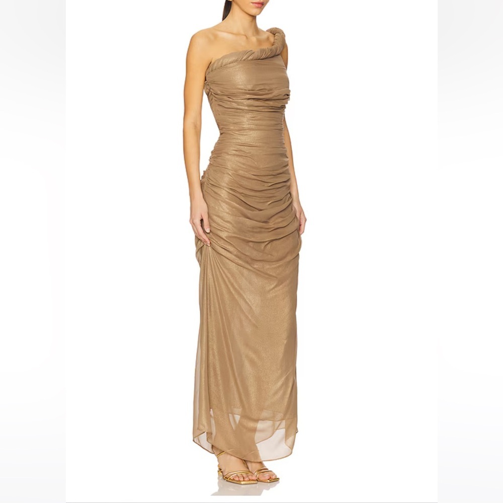 Cult Gaia Jess Dress | Metallic Satin | One Shoulder | Size 0 | NWT Gold Silk
